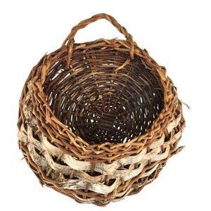 Natural Woven Birch Wicker Wall Hanging Basket With Handle Rustic Accent